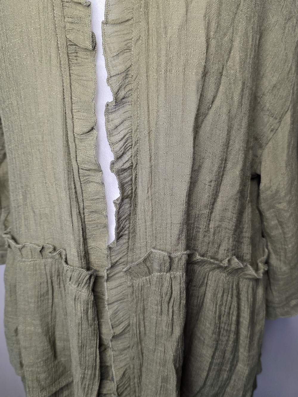 Easel Olive Tencel Ruffle Duster Cardigan Boho M - Picture 8 of 10